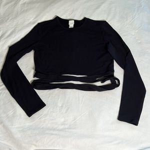 H&M Black Crop Top Wrap Long Sleeve Shirt Size Medium